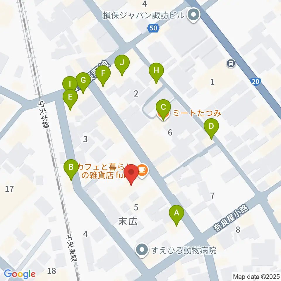 上諏訪ドアーズ周辺のファミレス・ファーストフード一覧地図