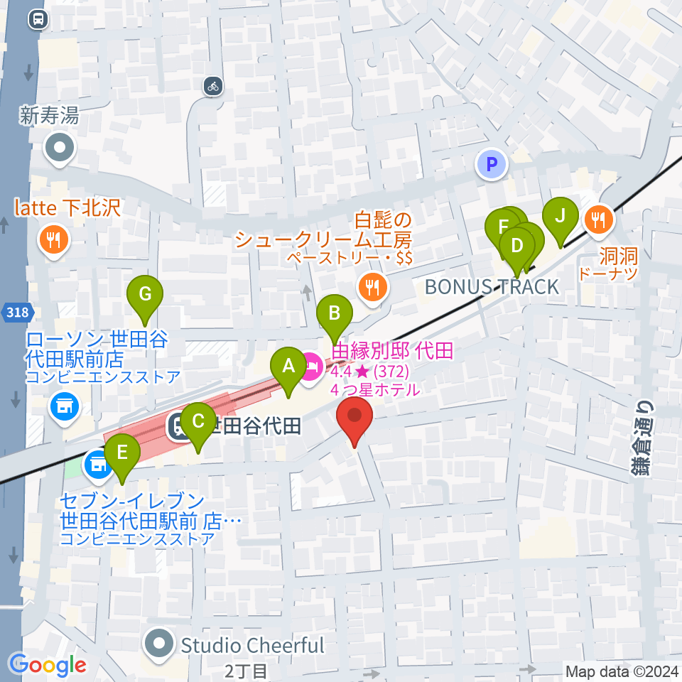 グラスホッパー・ギターズ周辺のファミレス・ファーストフード一覧地図