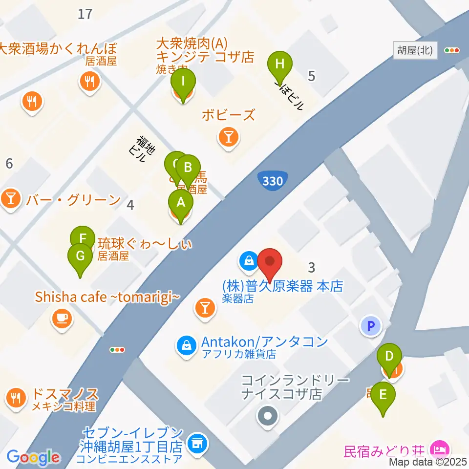 普久原楽器周辺のファミレス・ファーストフード一覧地図