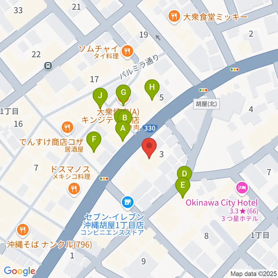 普久原楽器周辺のファミレス・ファーストフード一覧地図