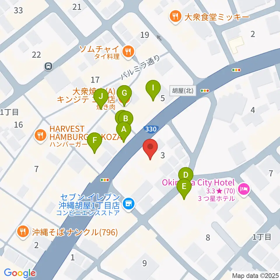 普久原楽器周辺のファミレス・ファーストフード一覧地図