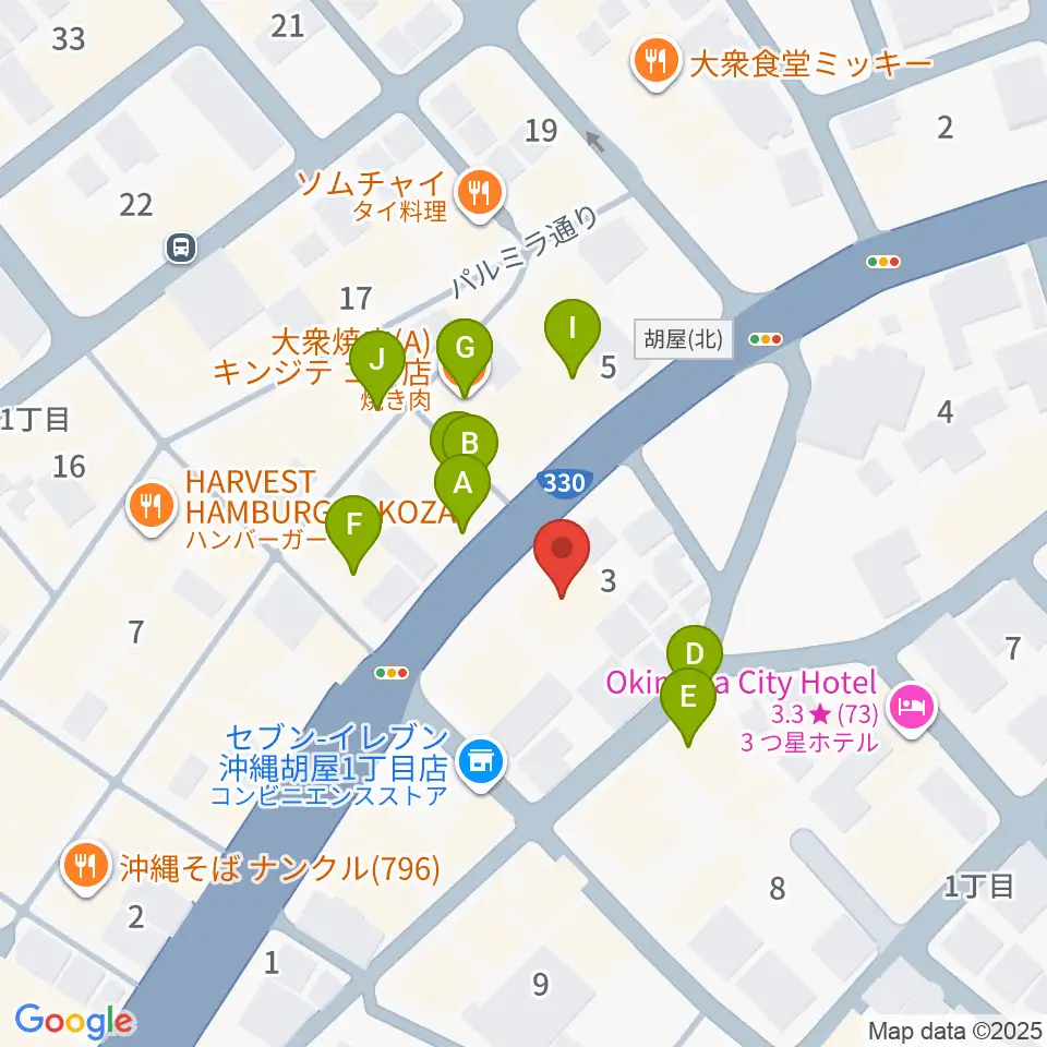 普久原楽器周辺のファミレス・ファーストフード一覧地図