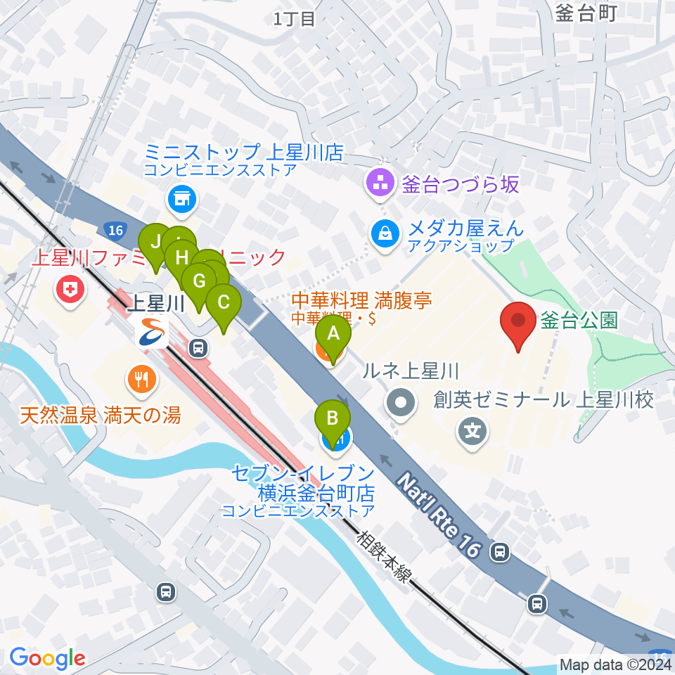 横浜ミュージックアカデミー周辺のファミレス・ファーストフード一覧地図