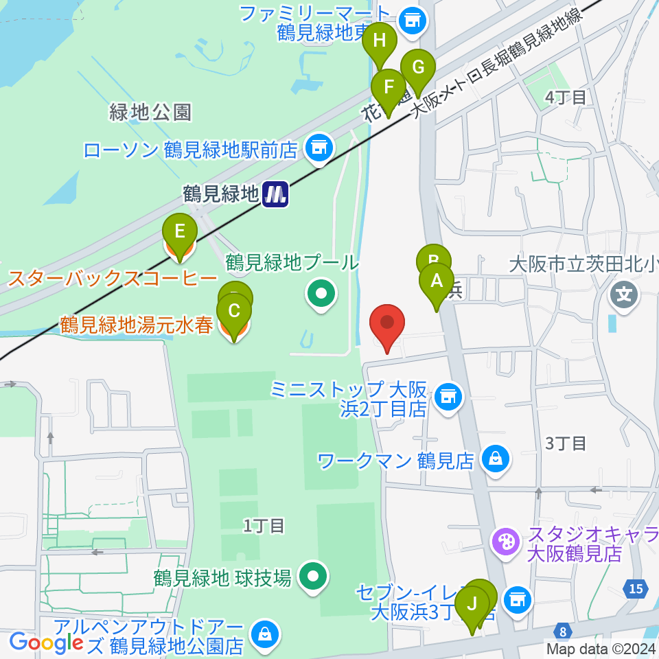 ナッジスタジオ周辺のファミレス・ファーストフード一覧地図