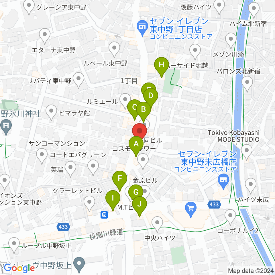 音楽スクールの音屋 OTOYA周辺のファミレス・ファーストフード一覧地図