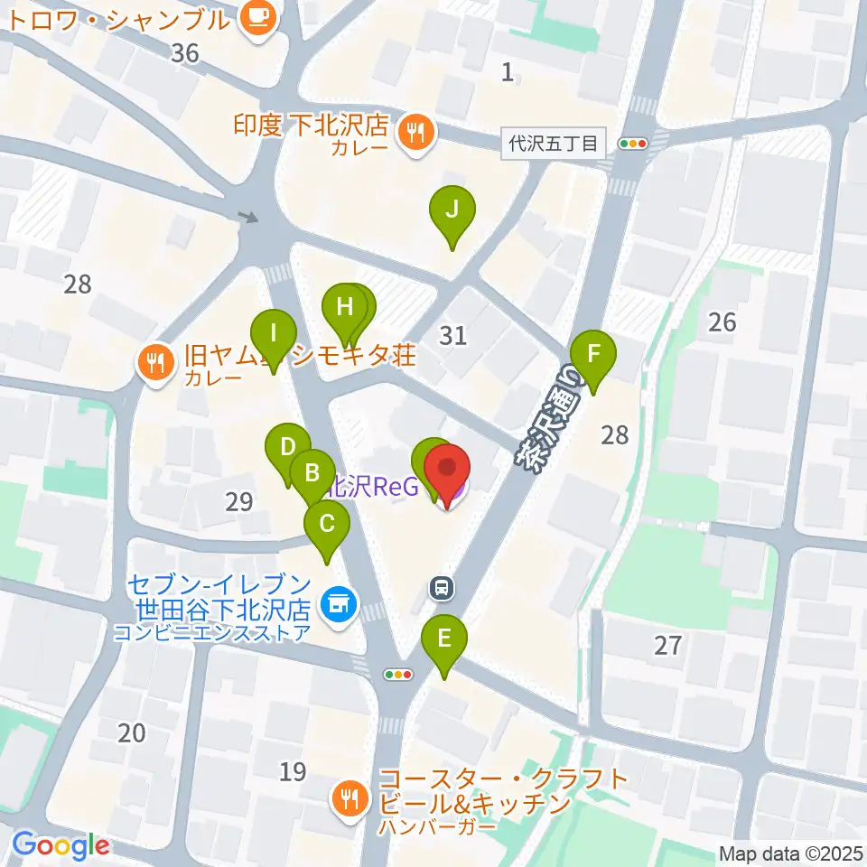 下北沢ReG周辺のファミレス・ファーストフード一覧地図