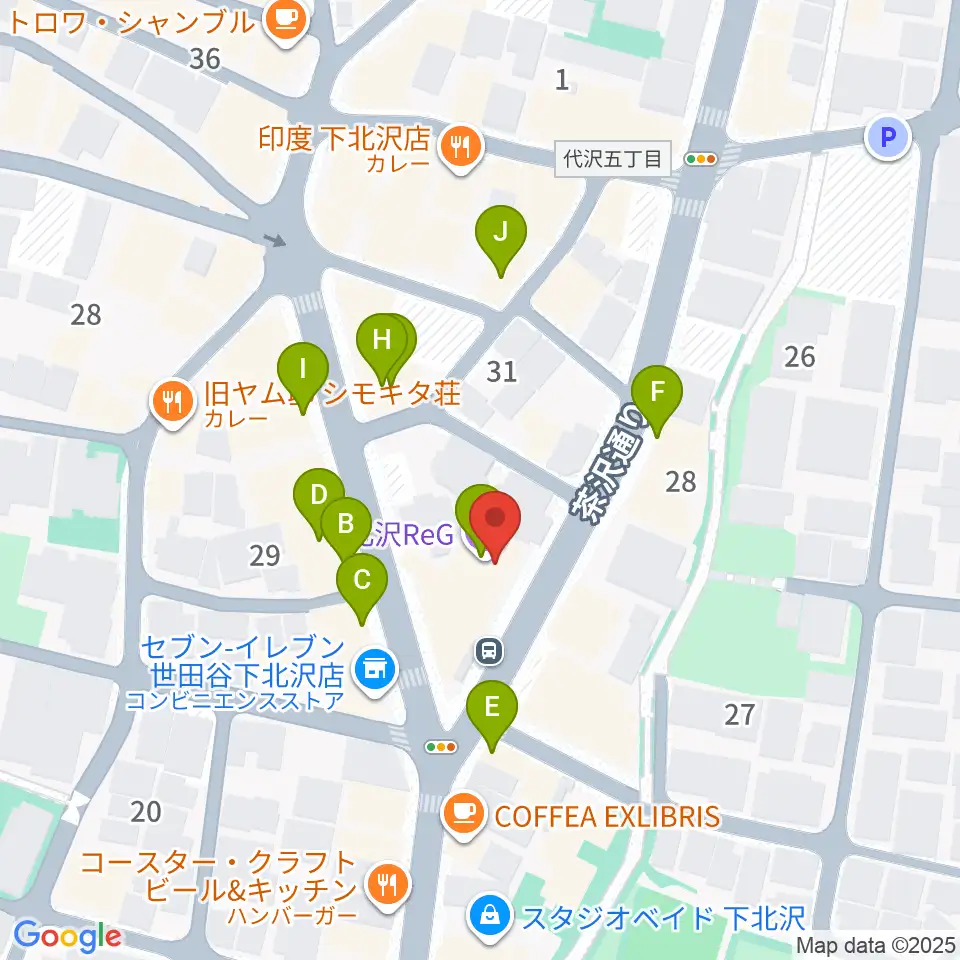 下北沢ReG周辺のファミレス・ファーストフード一覧地図