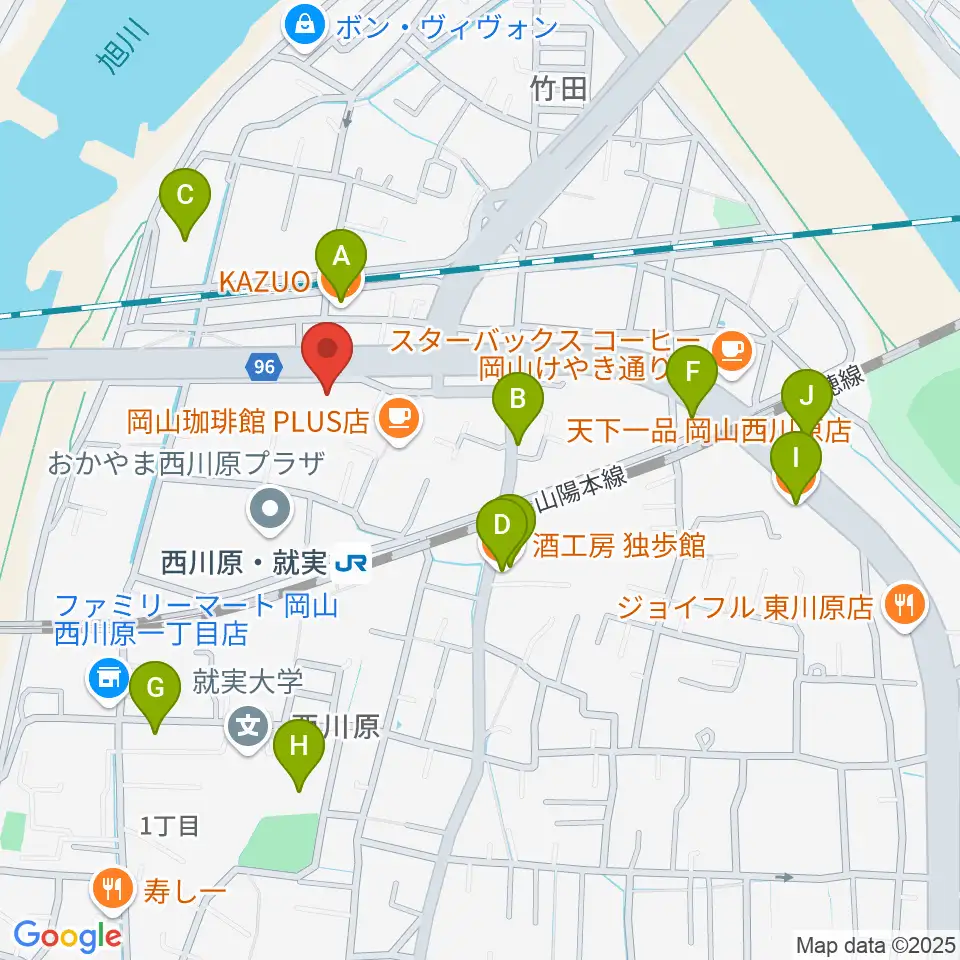 トリノス 西川原スタジオ周辺のファミレス・ファーストフード一覧地図