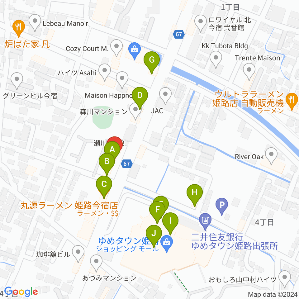 ピア音楽院周辺のファミレス・ファーストフード一覧地図