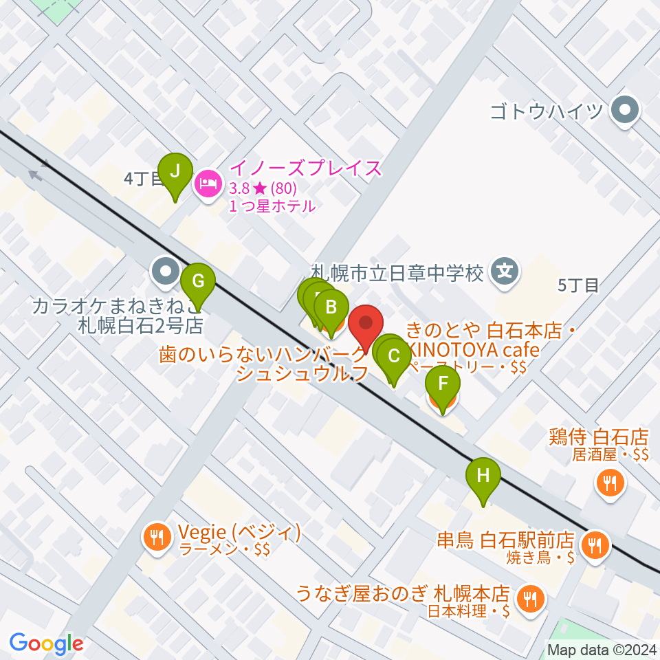 middle C周辺のファミレス・ファーストフード一覧地図