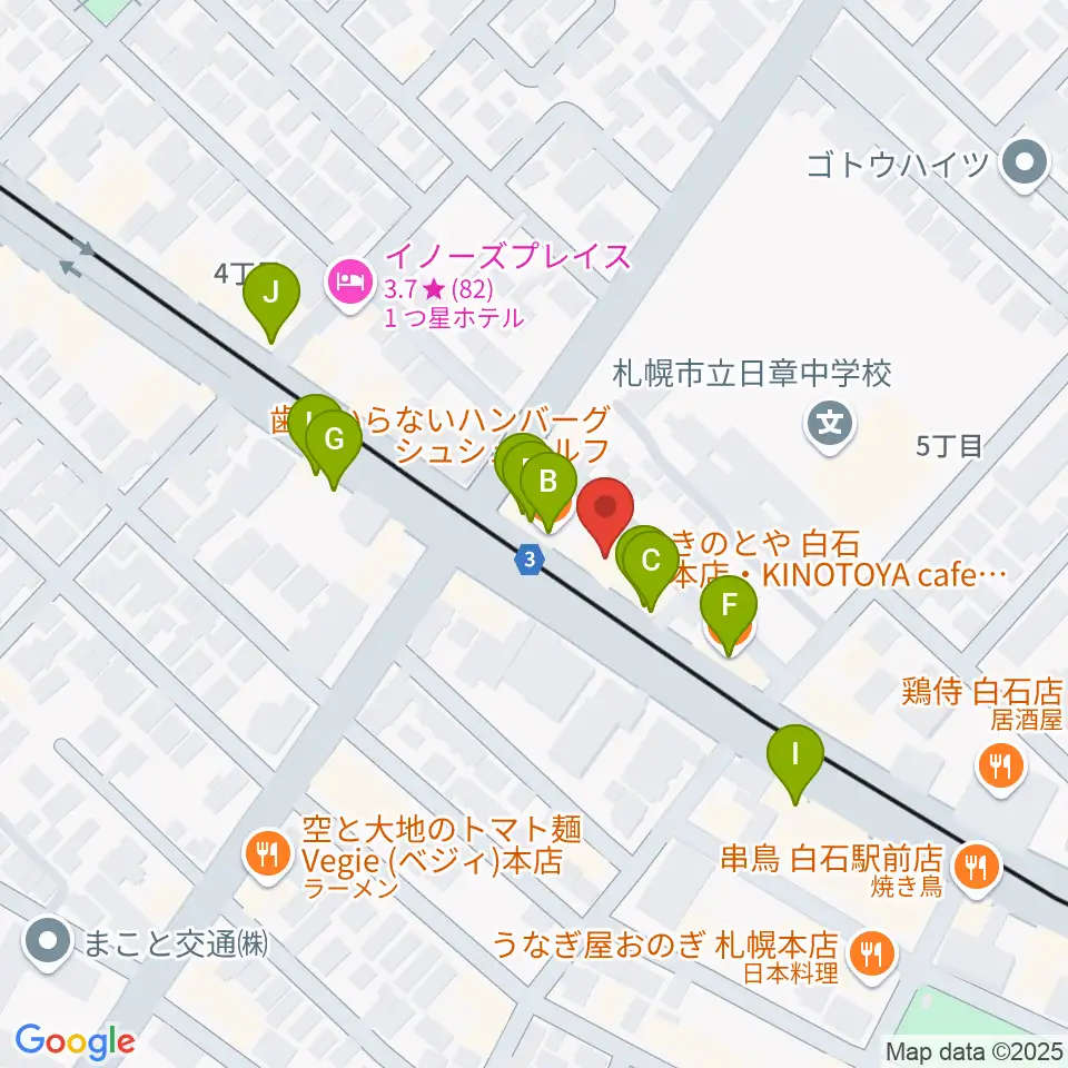 middle C周辺のファミレス・ファーストフード一覧地図