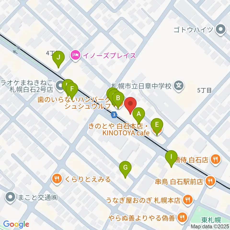 middle C周辺のファミレス・ファーストフード一覧地図
