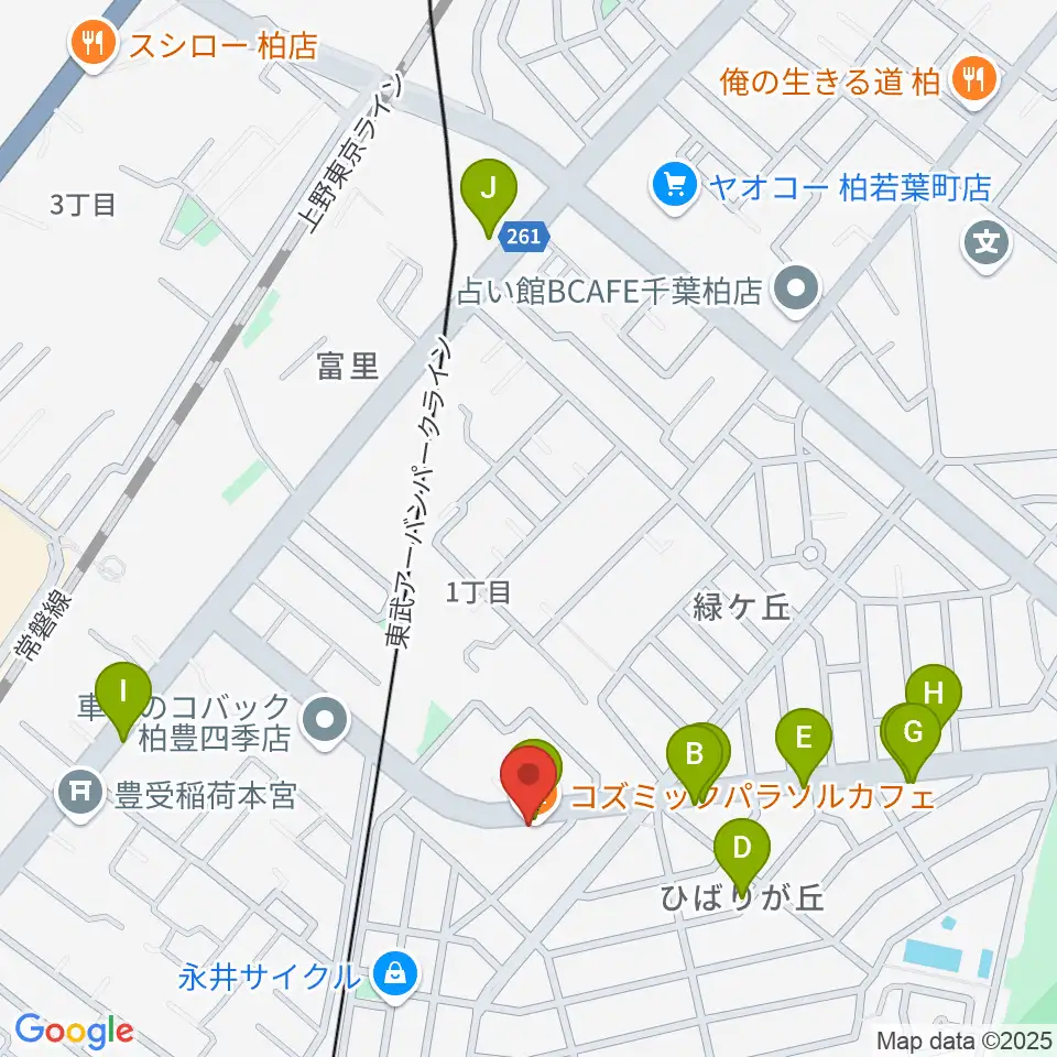 柏デスカマッジ周辺のファミレス・ファーストフード一覧地図