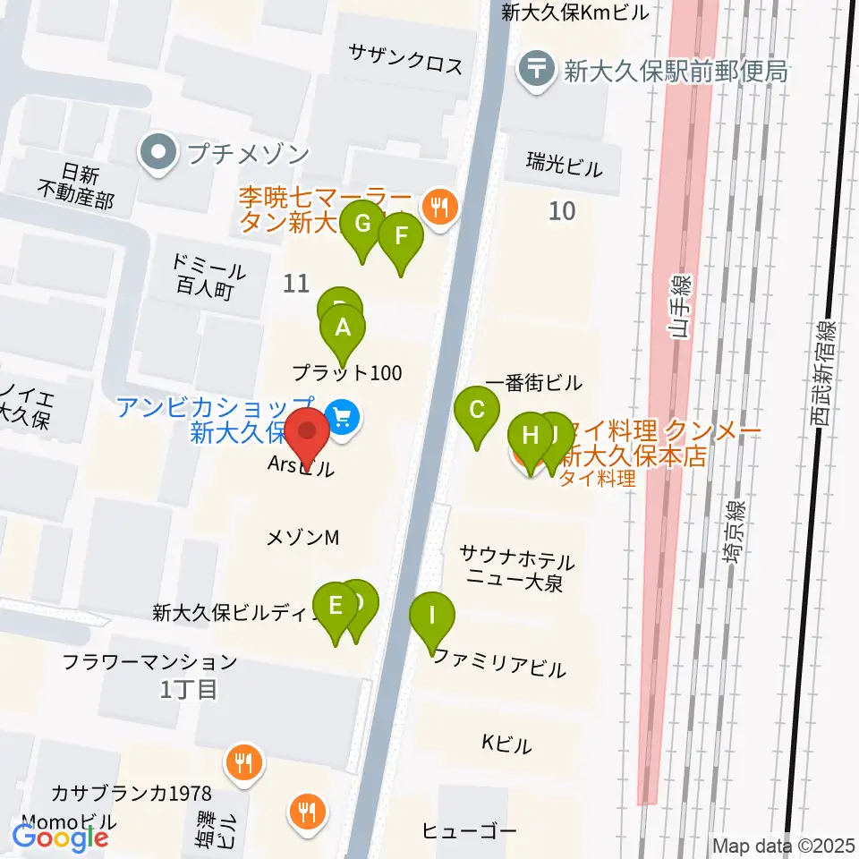 新宿ブロードバンドスタジオ/Pulse Studio周辺のファミレス・ファーストフード一覧地図
