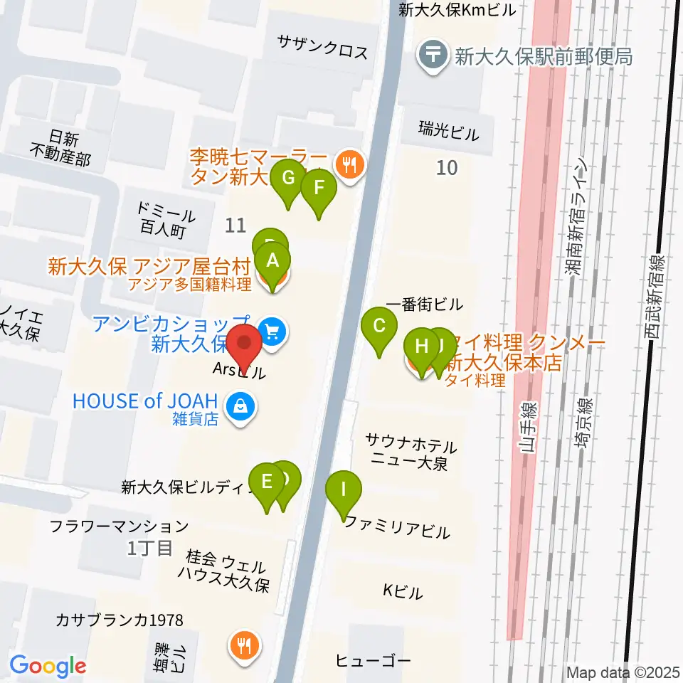 新宿ブロードバンドスタジオ/Pulse Studio周辺のファミレス・ファーストフード一覧地図