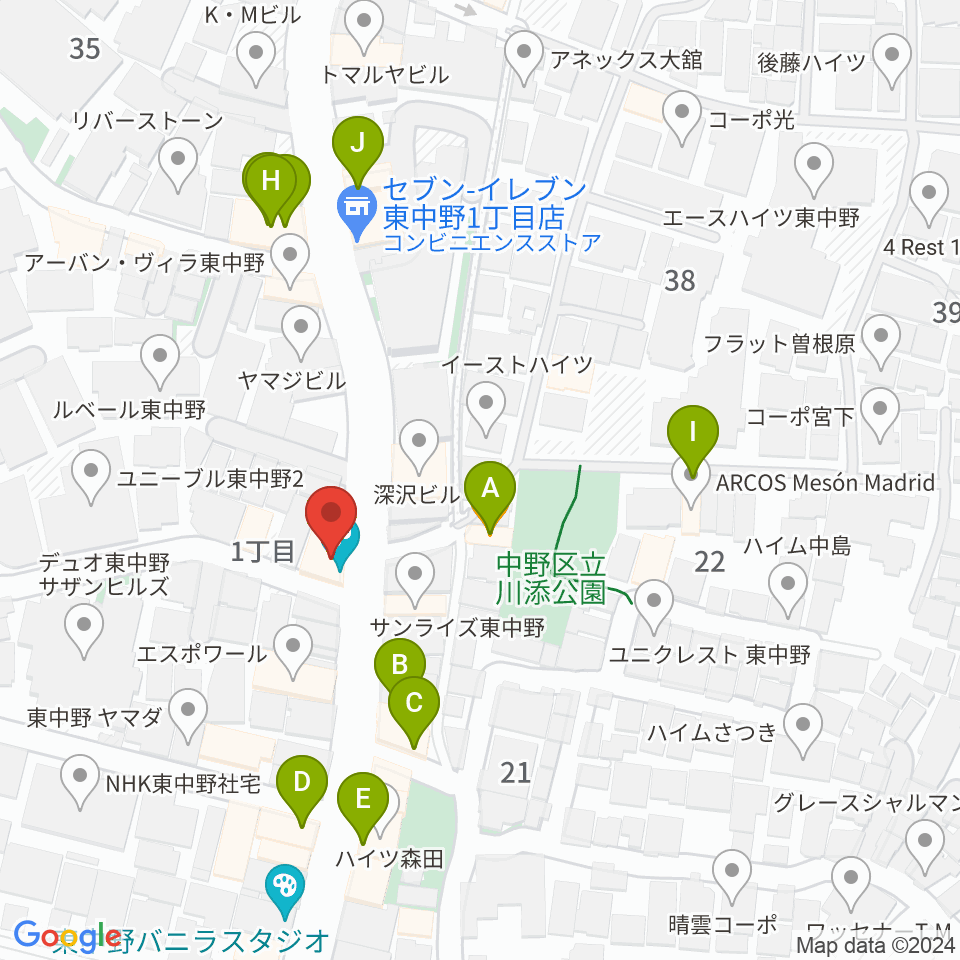 LD&K 東中野スタジオ周辺のファミレス・ファーストフード一覧地図