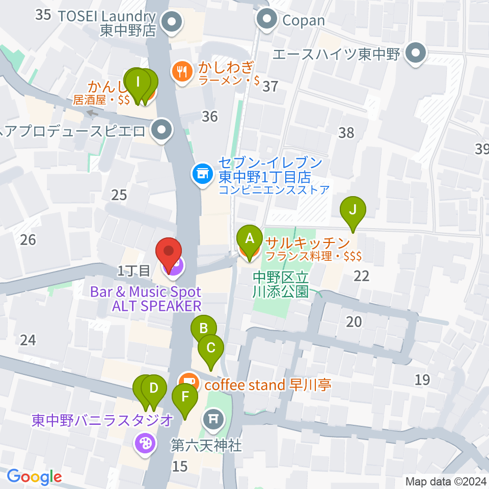 LD&K 東中野スタジオ周辺のファミレス・ファーストフード一覧地図