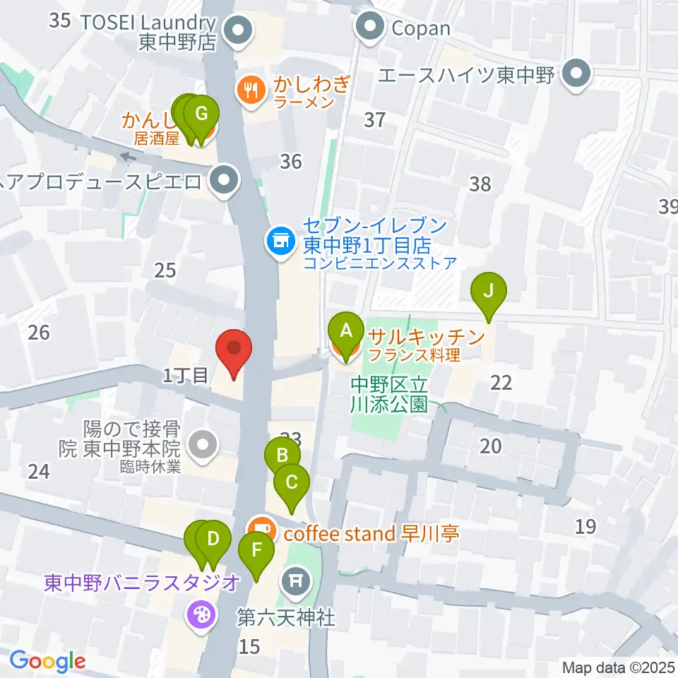 LD&K 東中野スタジオ周辺のファミレス・ファーストフード一覧地図