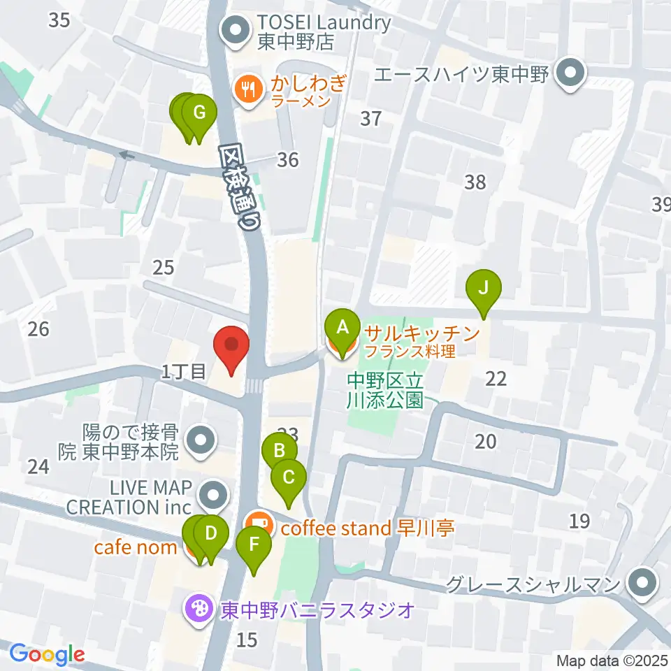 LD&K 東中野スタジオ周辺のファミレス・ファーストフード一覧地図