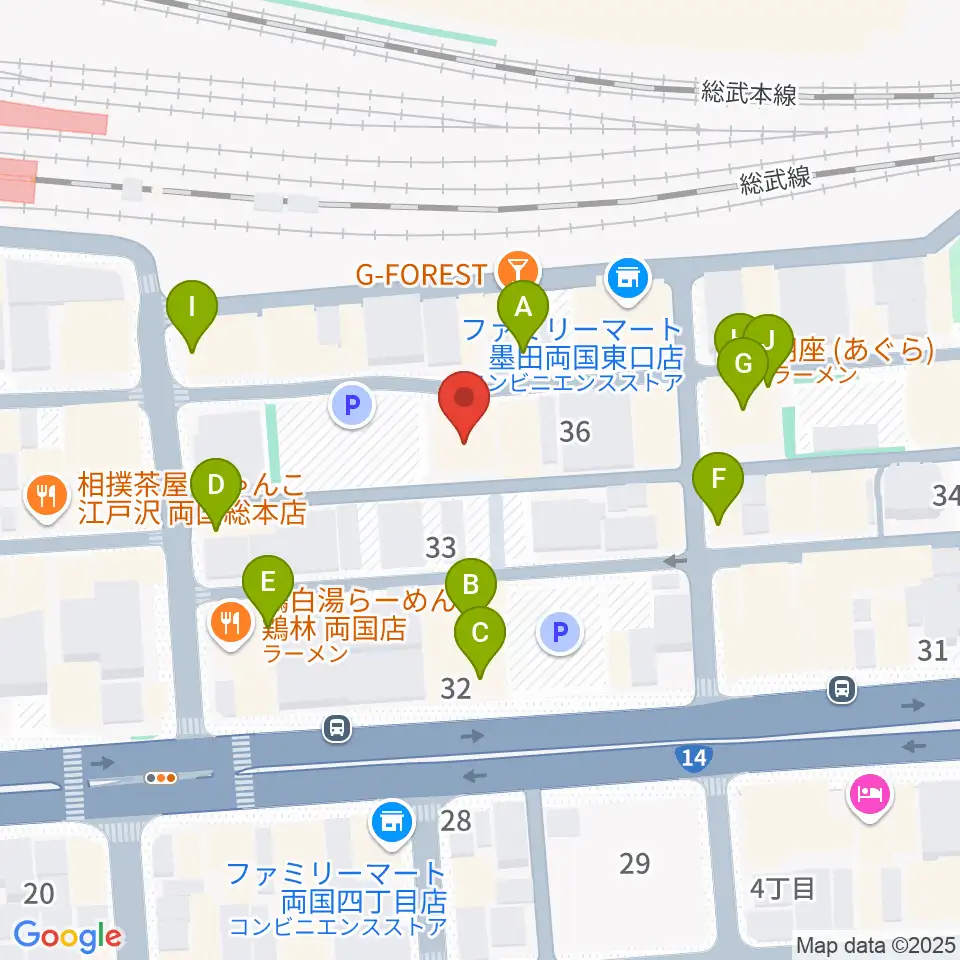 両国SUNRIZE周辺のファミレス・ファーストフード一覧地図