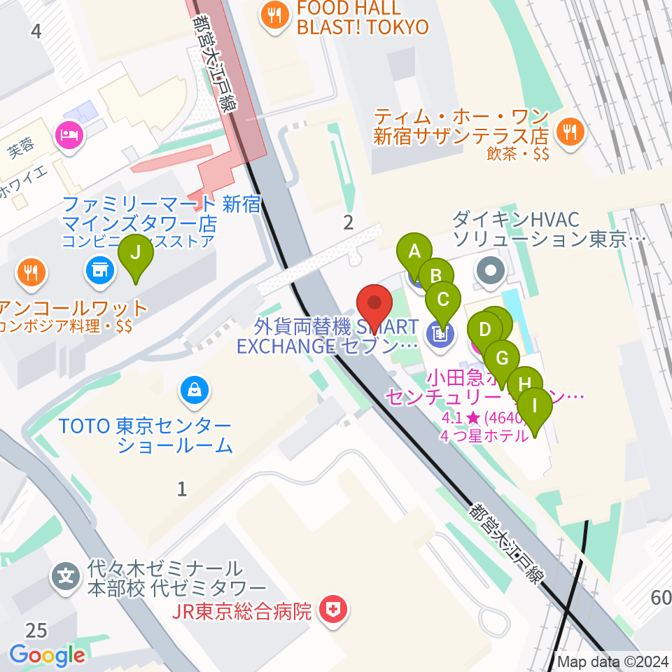 T.G.P.ドラムスクール新宿校周辺のファミレス・ファーストフード一覧地図