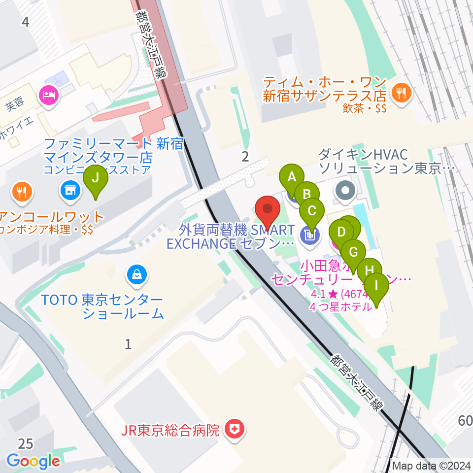 T.G.P.ドラムスクール新宿校周辺のファミレス・ファーストフード一覧地図