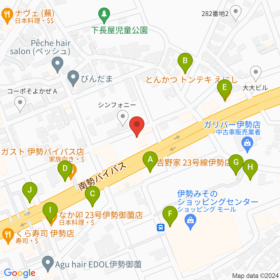 村井楽器伊勢店周辺のファミレス・ファーストフード一覧地図