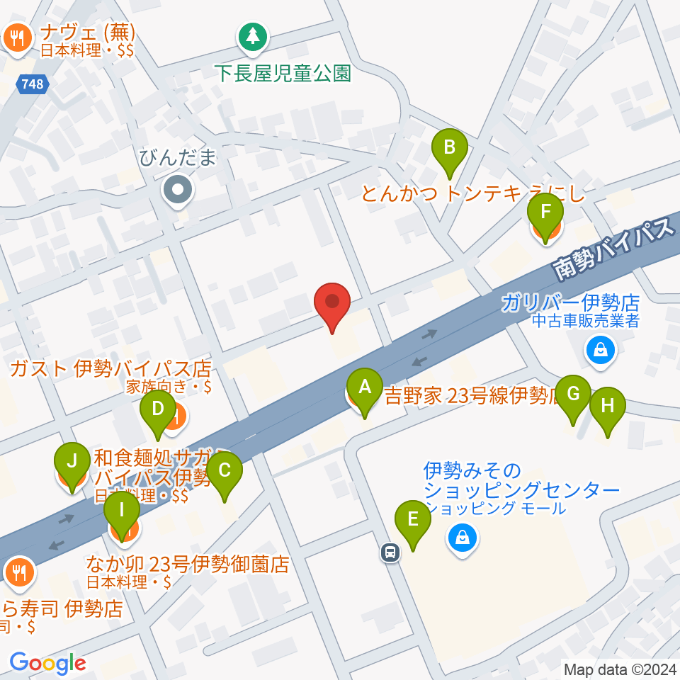 村井楽器伊勢店周辺のファミレス・ファーストフード一覧地図