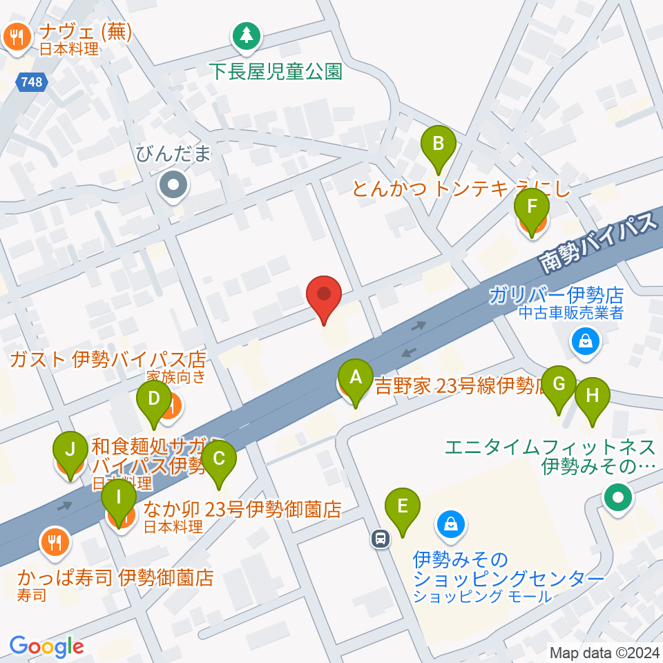 村井楽器伊勢店周辺のファミレス・ファーストフード一覧地図