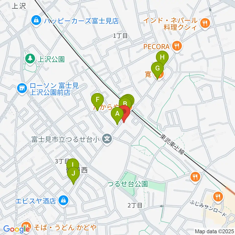 埼玉音楽院周辺のファミレス・ファーストフード一覧地図
