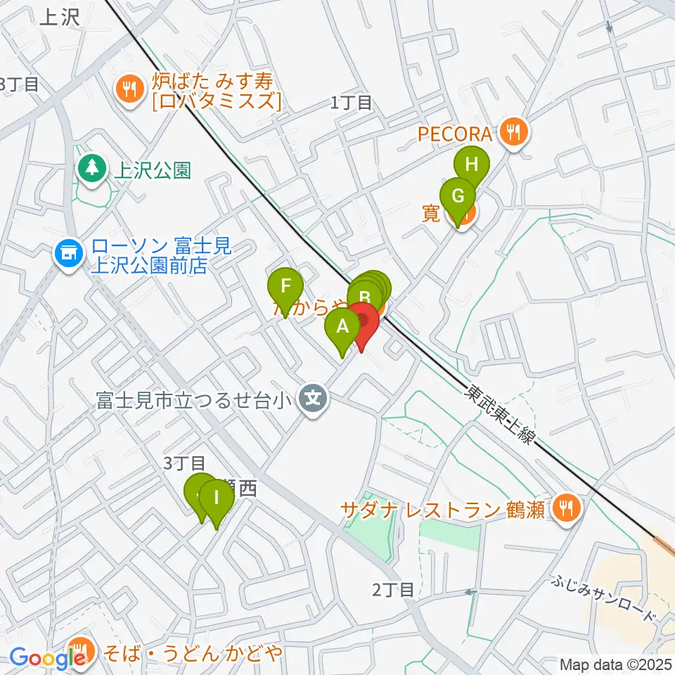 埼玉音楽院周辺のファミレス・ファーストフード一覧地図