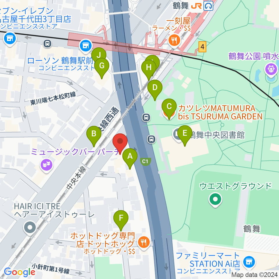 カノンミュージックスクール周辺のファミレス・ファーストフード一覧地図