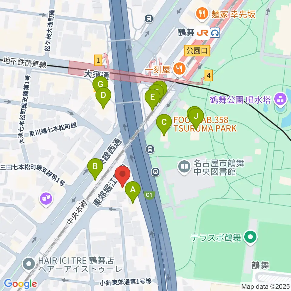 カノンミュージックスクール周辺のファミレス・ファーストフード一覧地図