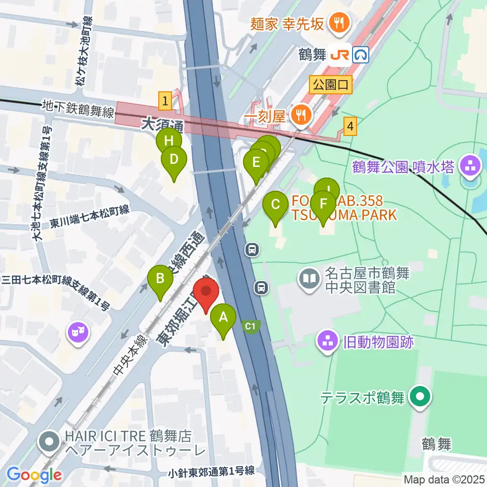 カノンミュージックスクール周辺のファミレス・ファーストフード一覧地図