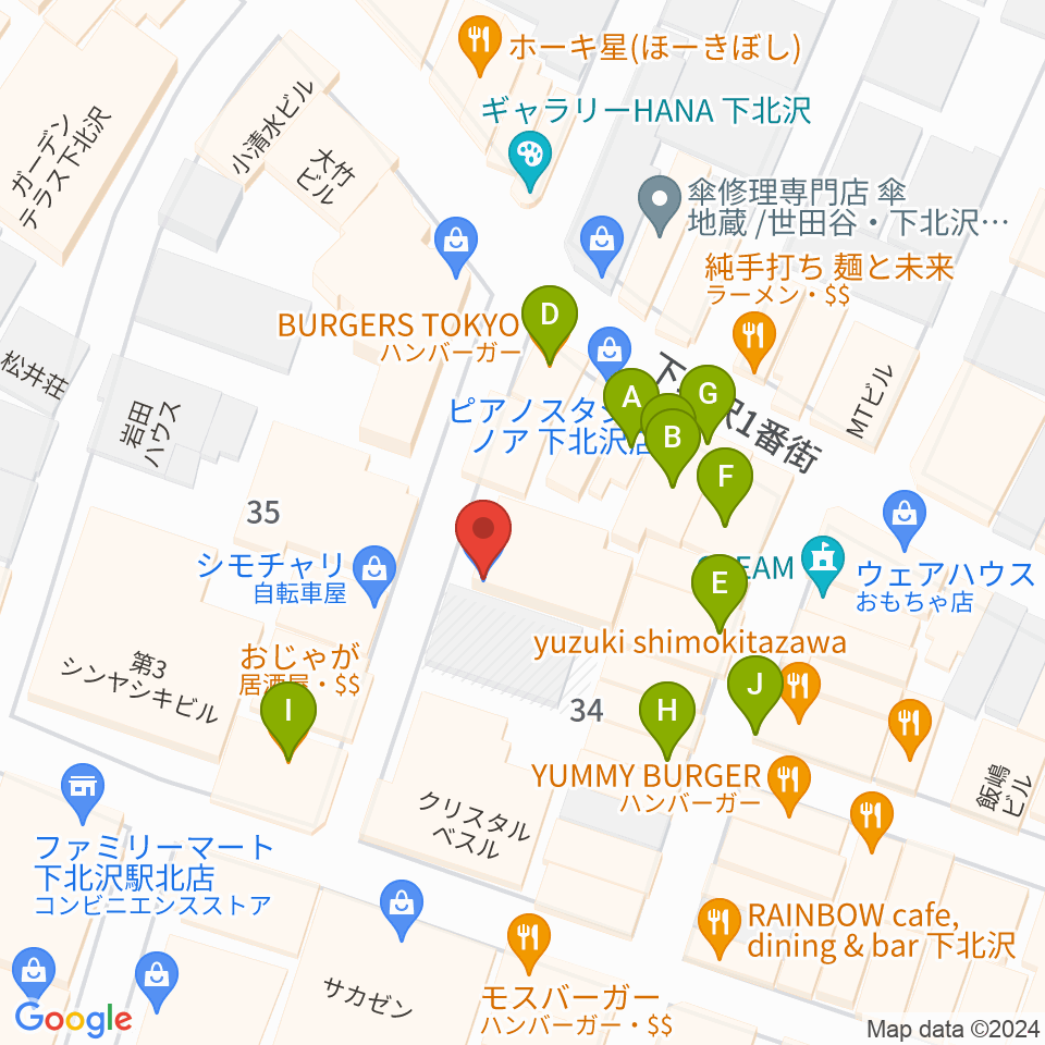 Rinky Dink Studio下北沢1st ERA店周辺のファミレス・ファーストフード一覧地図