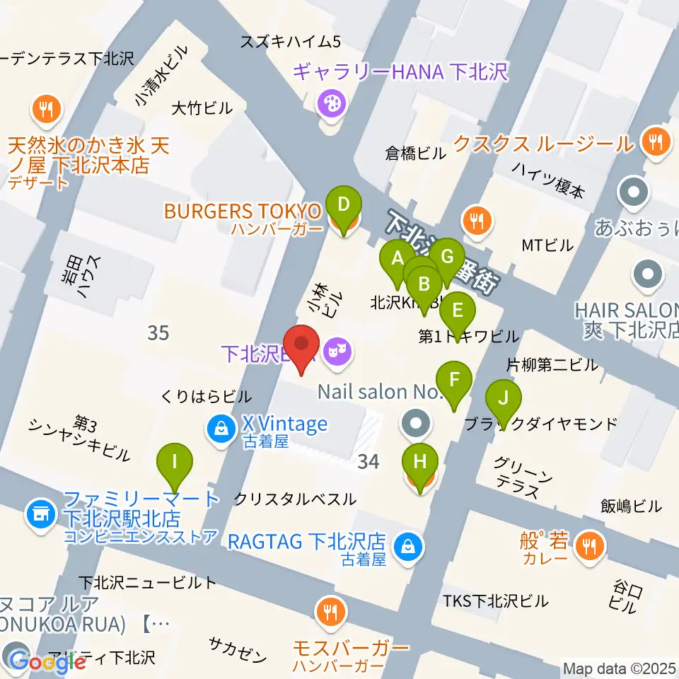 Rinky Dink Studio下北沢1st ERA店周辺のファミレス・ファーストフード一覧地図