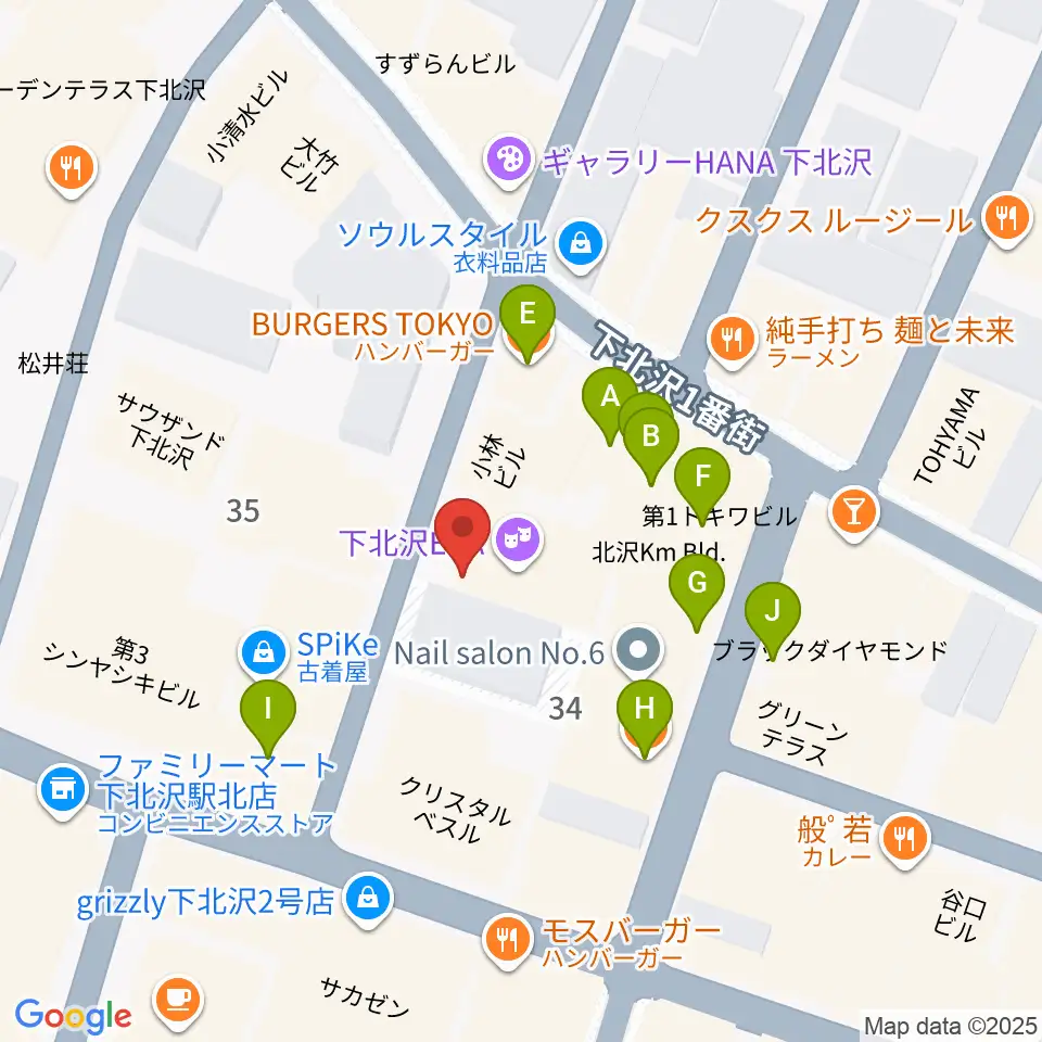 Rinky Dink Studio下北沢1st ERA店周辺のファミレス・ファーストフード一覧地図