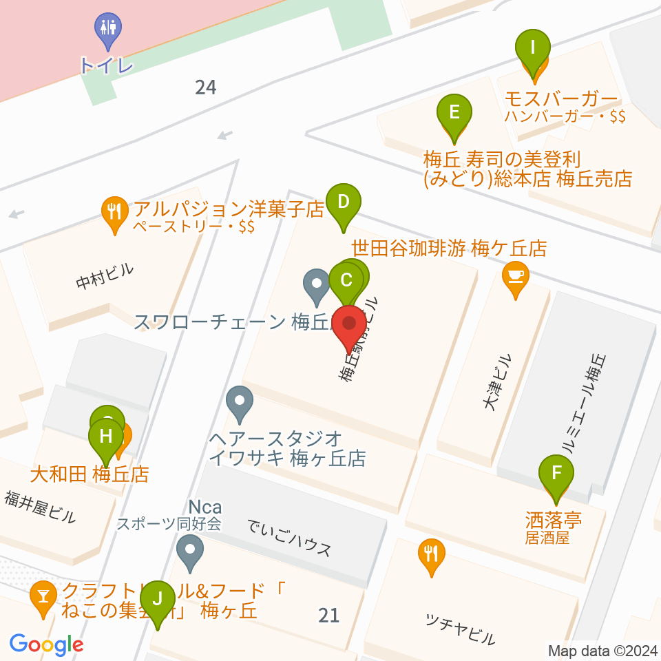 Rinky Dink Studio梅ヶ丘周辺のファミレス・ファーストフード一覧地図