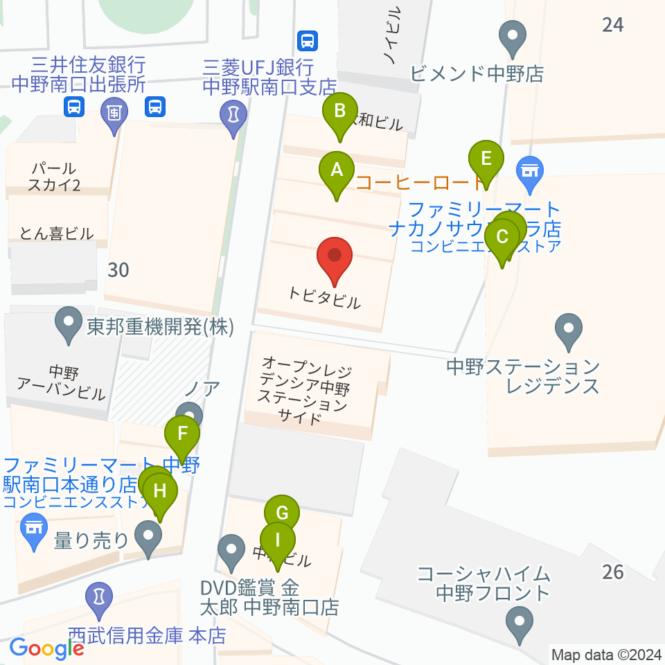 リンキィディンクスタジオ中野周辺のファミレス・ファーストフード一覧地図
