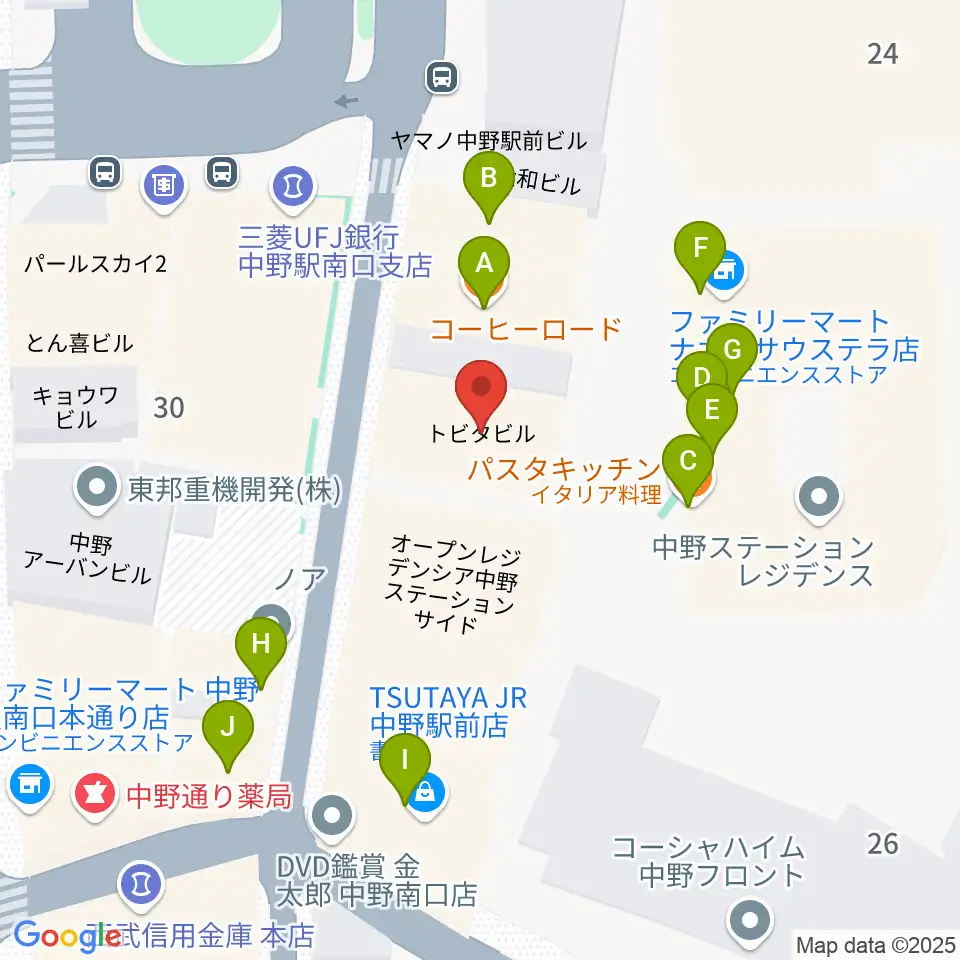 リンキィディンクスタジオ中野周辺のファミレス・ファーストフード一覧地図