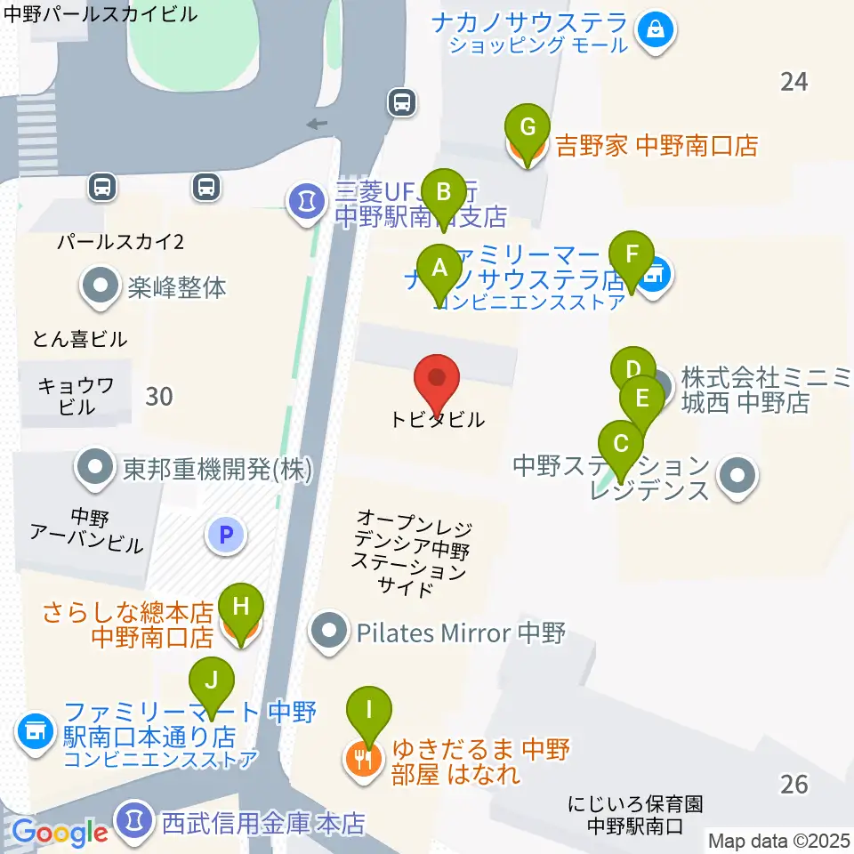 リンキィディンクスタジオ中野周辺のファミレス・ファーストフード一覧地図