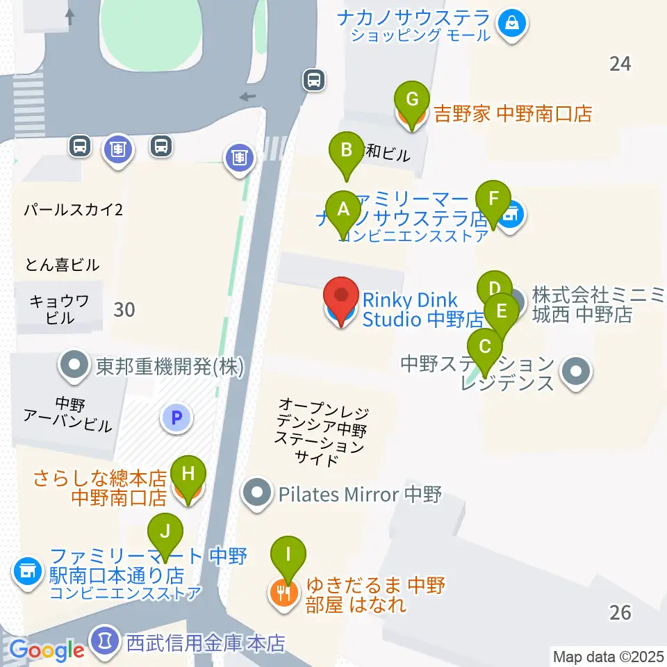 リンキィディンクスタジオ中野周辺のファミレス・ファーストフード一覧地図