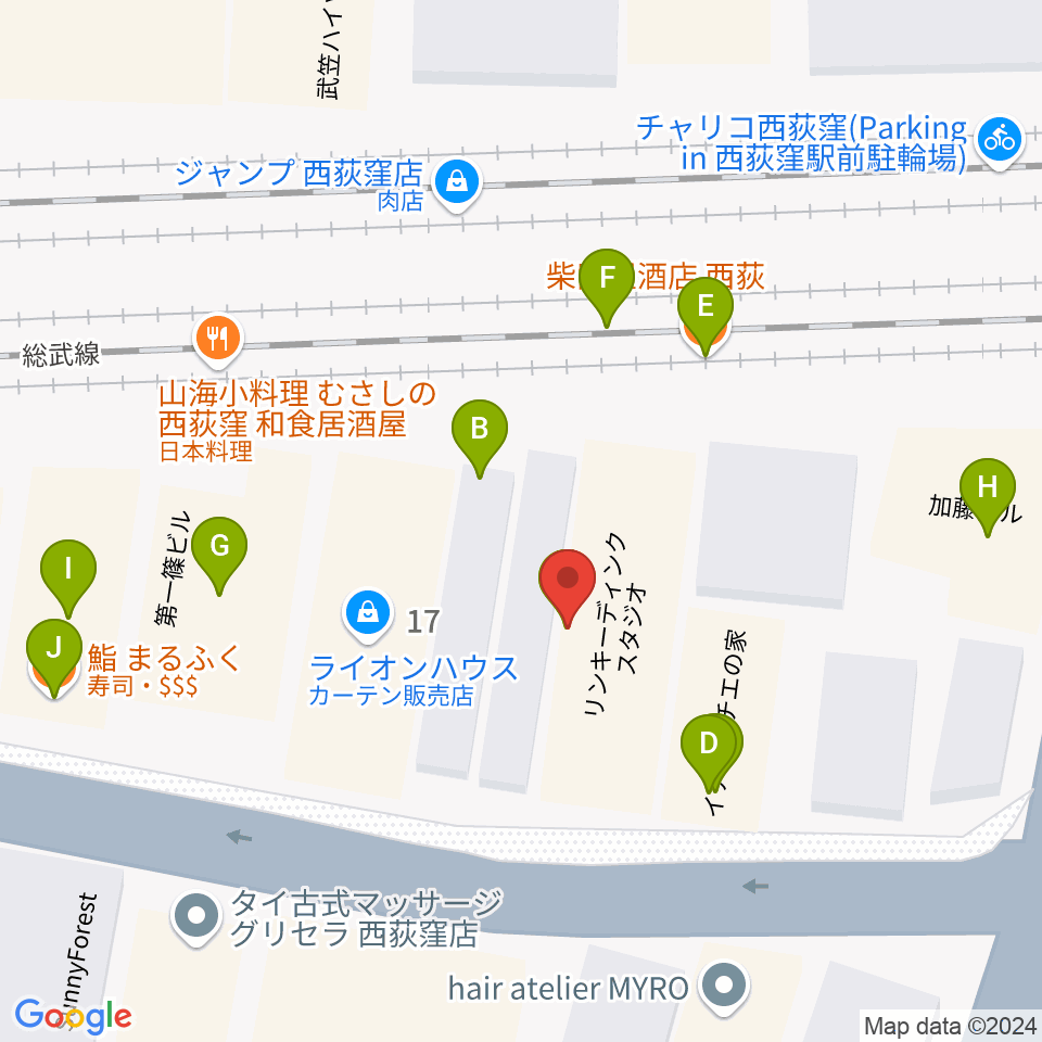 Rinky Dink Studio 西荻周辺のファミレス・ファーストフード一覧地図