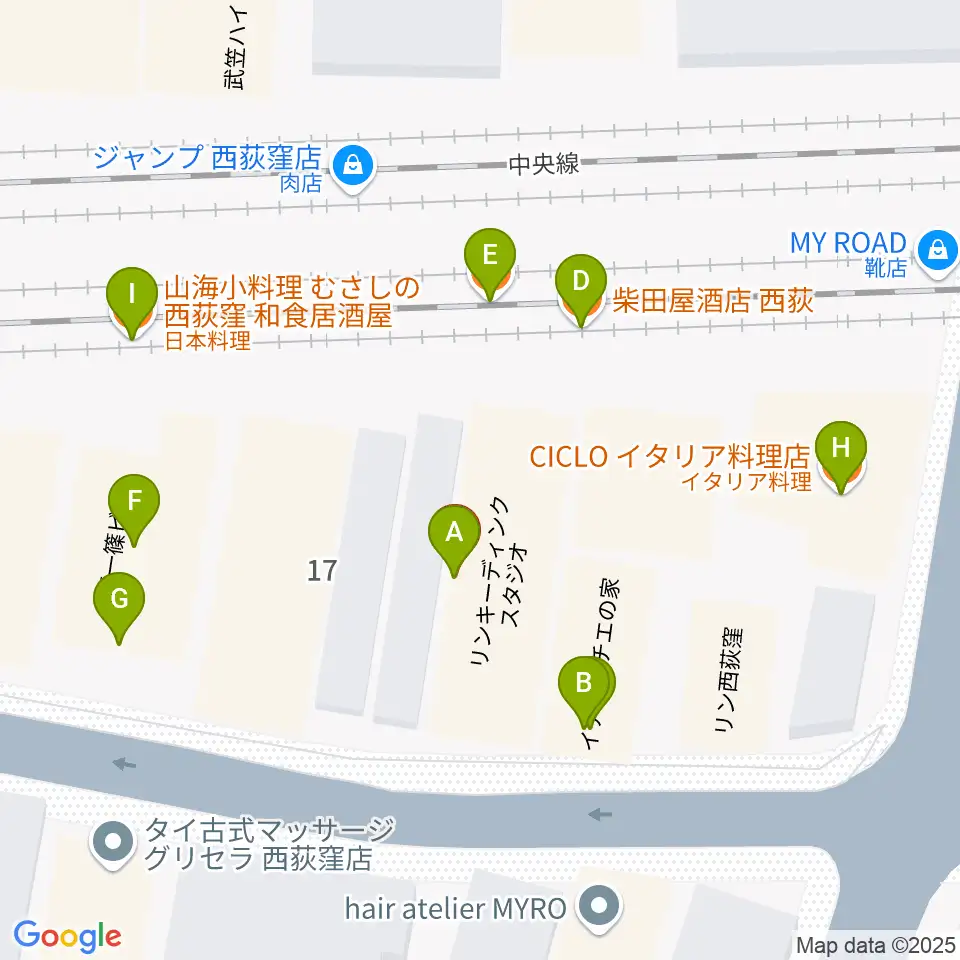 Rinky Dink Studio 西荻周辺のファミレス・ファーストフード一覧地図