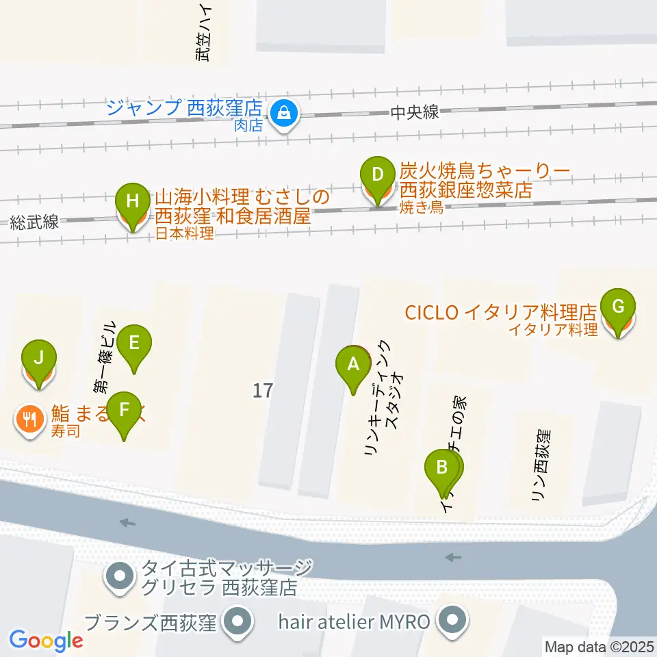 Rinky Dink Studio 西荻周辺のファミレス・ファーストフード一覧地図