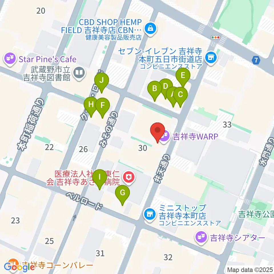 Rinky Dink Studio 吉祥寺WARP周辺のファミレス・ファーストフード一覧地図