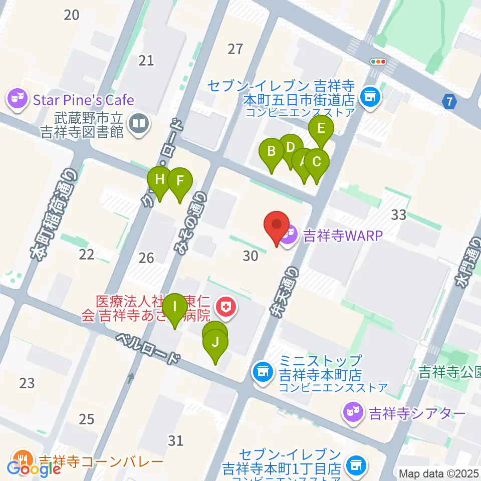 Rinky Dink Studio 吉祥寺WARP周辺のファミレス・ファーストフード一覧地図