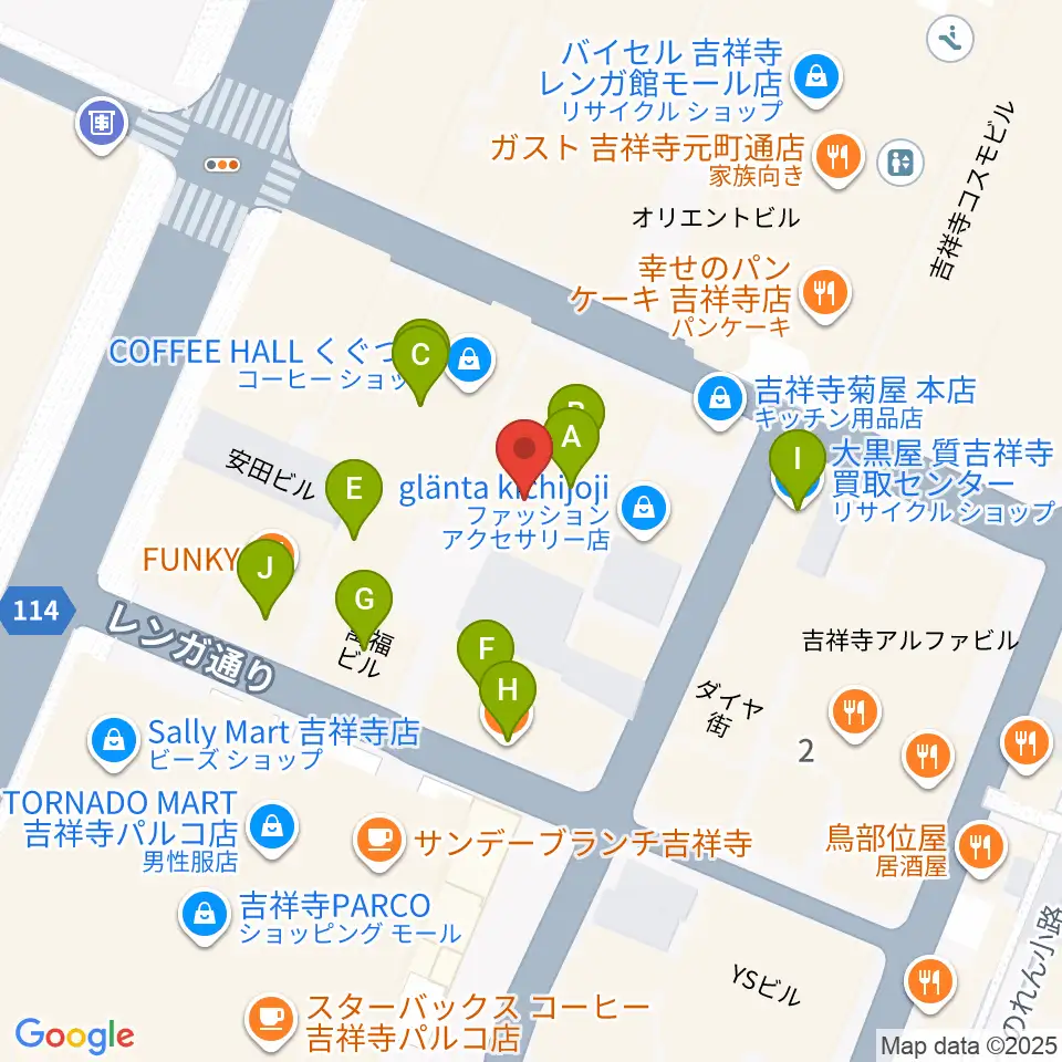 吉祥寺Studio ORES周辺のファミレス・ファーストフード一覧地図