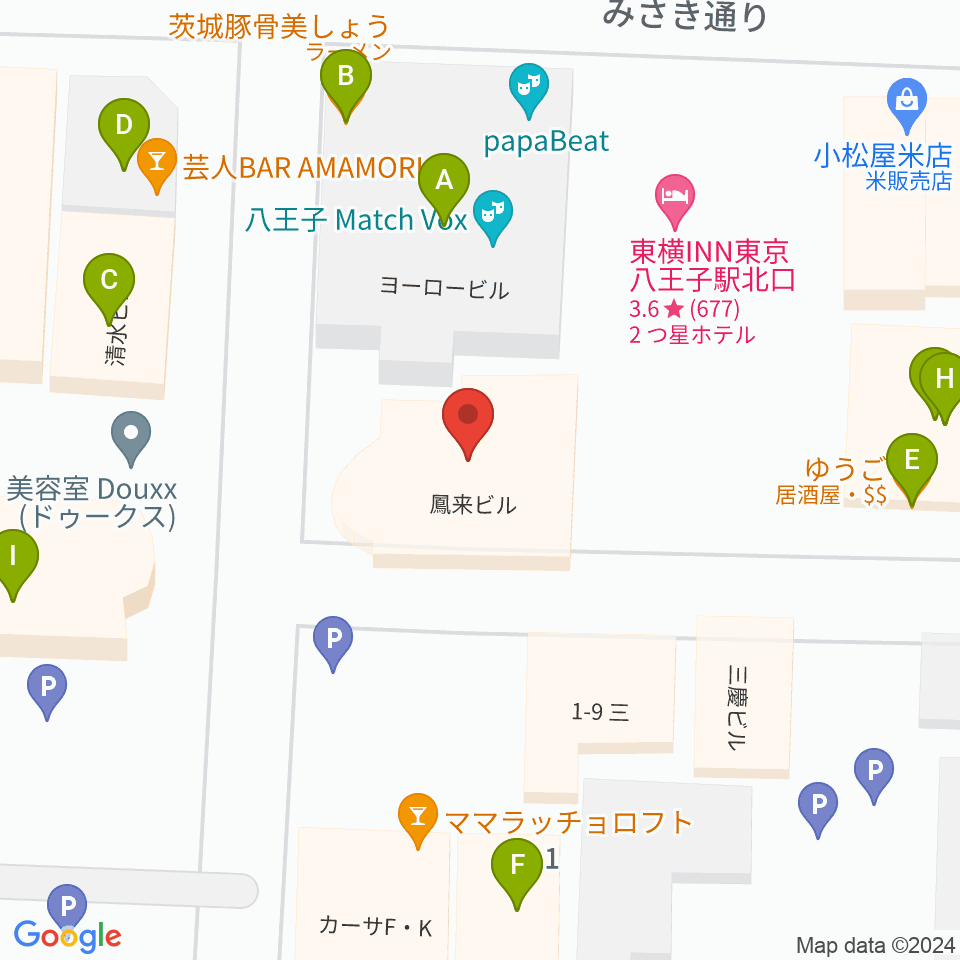 Rinky Dink Studio 八王子2nd周辺のファミレス・ファーストフード一覧地図