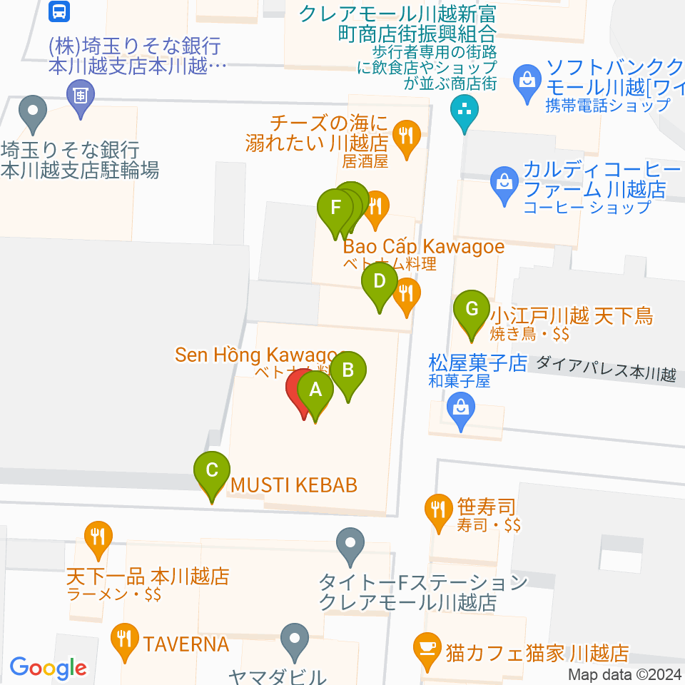 リンキィディンク川越i.M.O周辺のファミレス・ファーストフード一覧地図